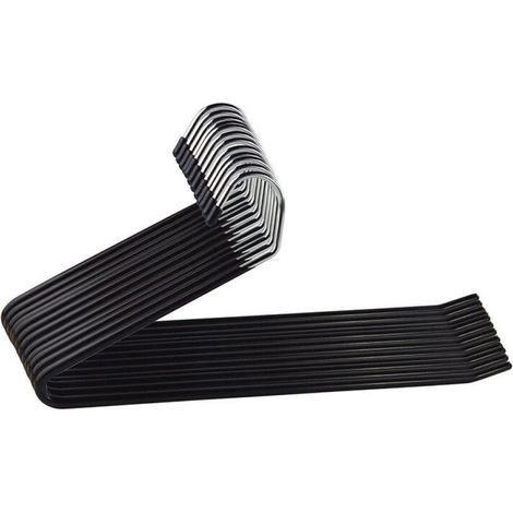Lot de 12 cintres métalliques antidérapants, cintres pour pantalons avec ouverture latérale pour ranger pantalons, jeans et foulards - Chrome, Noir (1/5)