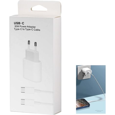 Chargeur USB C 30 W avec câble de charge rapide de 1 m, bloc d'alimentation, câble de charge, adaptateur d'alimentation, chargeur rapide de type C pour iPhone 17/16/16 Plus/16 Pro/16 Pro Max/15/14/13