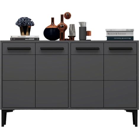 Credenza Perledo, Madia 2 Ripiani, 4 Ante, 4 Vani, 120x30x75h cm Nero Antracite
