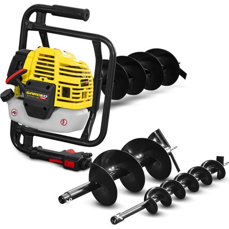 Gardeo Pro – Tarière thermique 52cc – Moteur 2 temps refroidi par air – Capacité réservoir 1,2L – Pour piquets et plantations – 3 mèches incluses (1/7)