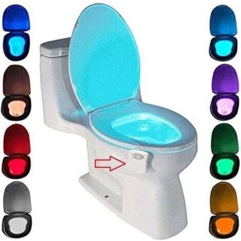 Luce per WC, luce notturna a LED per bagno e WC con sensore PIR e 8 opzioni di illuminazione a colori variabili (si attiva solo al buio) [Classe energetica A]
