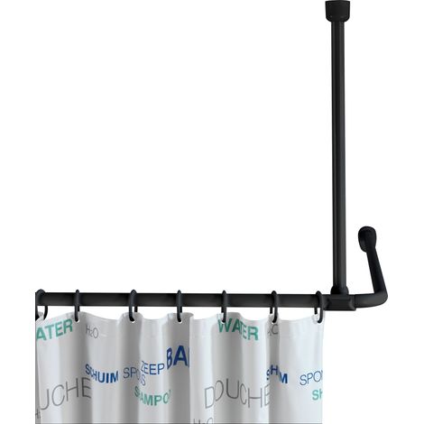 WENKO Supporto per asta doccia, Supporto a soffitto per asta doccia e vasca da bagno, compatibile con asta doccia Ø 2 / 2,5 cm, da forare, materiale di fissaggio incluso, Alluminio - plastica, 57 cm,  (1/5)
