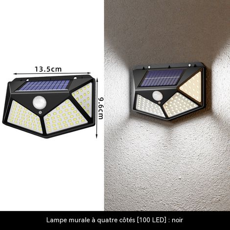Lot de 2 lampes murales solaires noires 100 LED quatre faces, batterie 1200 mAh, détecteur de mouvement, étanches pour jardin et extérieur (1/3)
