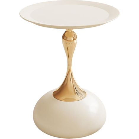 Table d'appoint Ronde, Table Basse de 38 cm avec piètement métallique, pour Petit Espace Salon, Chambre à Coucher, blanc