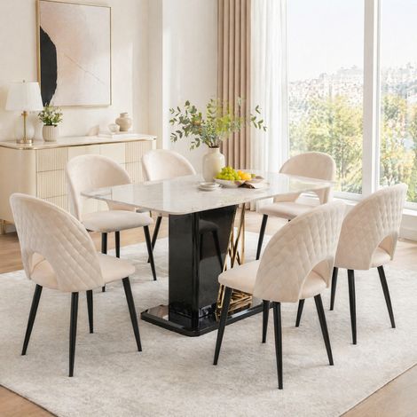 Pack de 6 sillas de comedor 47x44x84 cm en terciopelo y metal beige, estables – MEUBLIV (1/5)