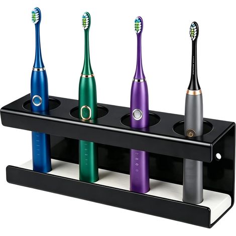 Support mural pour brosse à dents électrique, noir, avec plateau en diatomite absorbant l'humidité, auto-adhésif, sans perçage. (1/5)
