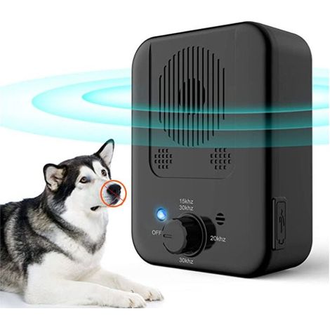 Dispositif anti-aboiement, 3 fréquences pour chien, 33 pieds dissuasif à ultrasons anti-aboiement, rechargeable pour animal de compagnie doux pour chien, outil d'entraînement pour grands petits chiens (1/4)