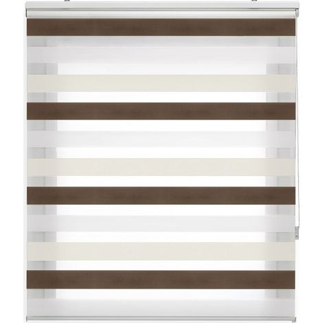 Blindecor Lira tenda a rullo giorno e notte, tricolore Marrone, crema, Bianco, 120 x 180 cm (Larghezza x Altezza)  Dimensioni del tessuto 117 x 175 cm. Eleganti tende giorno e notte (1/4)