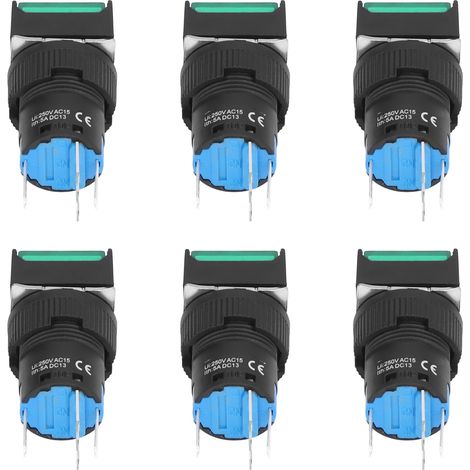 Lot de 25 petits interrupteurs à bouton-poussoir carrés autobloquants avec voyant lumineux, 16 mm, 24 V, 5 A, vert (1/5)