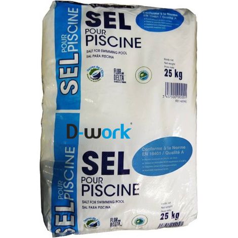 Sel Granulé pour Piscine 25 kg - Haute Pureté - Compatible Électrolyseur - Dissolution Rapide - D-Work