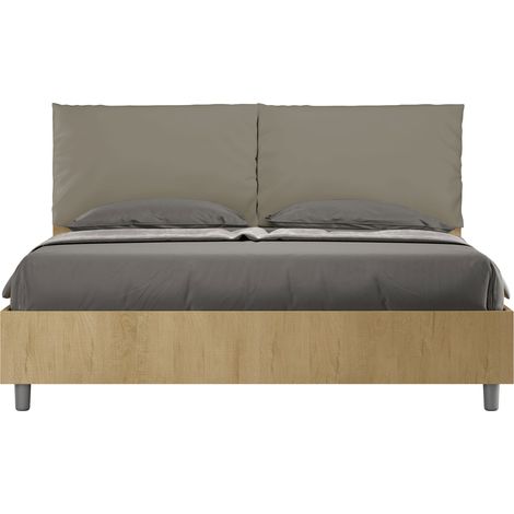 Letto Matrimoniale 160x200 cm Senza Rete Struttura Quercia con Cuscini in Similpelle Egos Antea Cappuccino