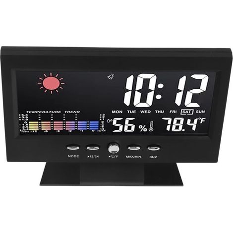 Horloge de Prévision Météo ABS, Horloge Météo LED, écran Couleur LED, Réveil Multifonctionnel de Température et d'humidité, Noir (1/5)