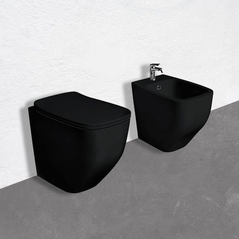 Wc – Set (Wc, Bidet Und Toilettensitz Mit Soft-Close-Funktion) Matt Schwarz  Mozart