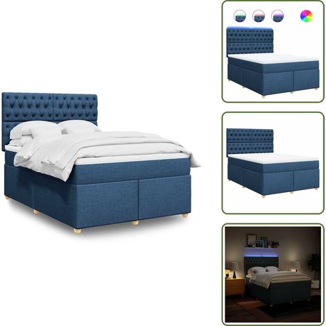 vidaXL Sommier à lattes de lit avec matelas Bleu 140x190 cm Tissu