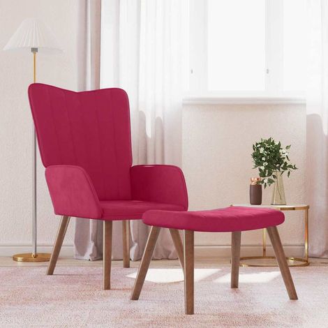 vidaXL Sillón de relax con taburete terciopelo rojo tinto (1/5)