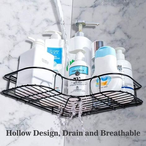 Étagère douche d'angle - OKZ - Modèle standard - Noir - Antirouille - Fixation adhésive sans perçage (1/2)