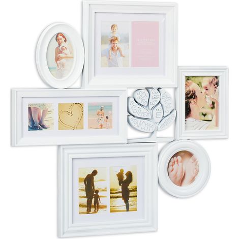 Relaxdays Cornice Portafoto Multiplo da 10 foto, 6 Cornici di Differenti Misure, 70,5x70,5x3,5, Disponibile in Bianco
