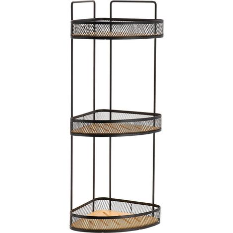 Scaffale angolare in metallo a 3 livelli con vassoi in bambù - bambù nero - Tendance