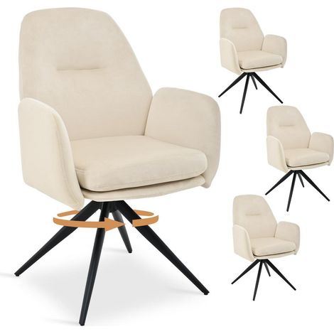 360° drehbare Esszimmerstühle 4er Set mit Armlehnen, Samt, hohe Rückenlehne, cremeweiß (1/5)
