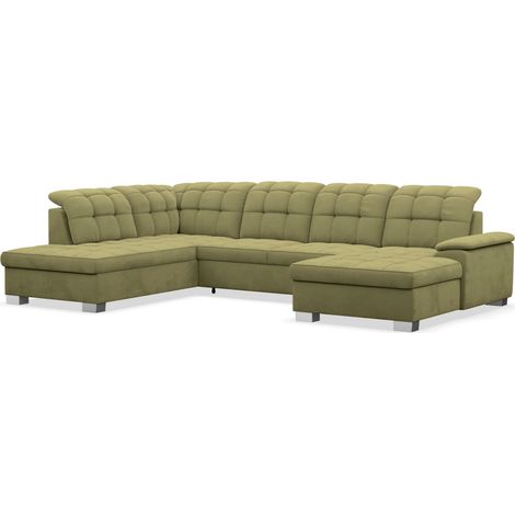 Selsey Jamaal - Wohnlandschaft mit Schlaffunktion und Stauraum, rechtsseitig, Velours hydrophob, olivgrün (1/5)