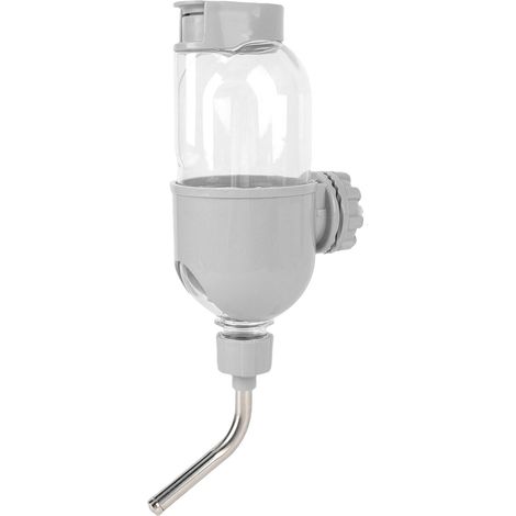Bouteille d'eau suspendue pour chien, chat ou lapin, grande capacité, en plastique, avec double perle, grise. Convient aux cages et aux animaux de compagnie. (1/5)