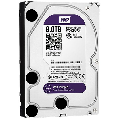 Disque dur Western Digital - Capacité 8 TB - Interface SATA 6 GB/s - Modèle WD80PURX - Spécial pour les enregistreurs vidéo - Individuel ou installé dans DVR
