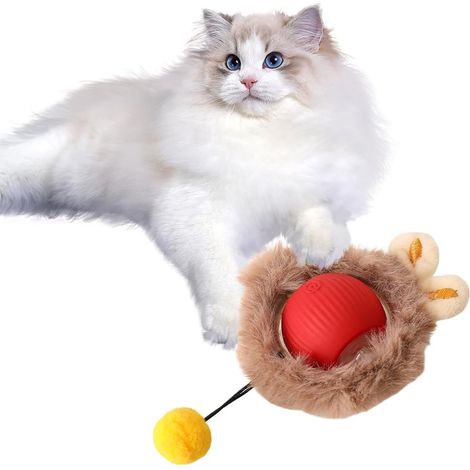 Interactive Ball Toy for Cats - 4 Modes, USB Rechargeable, Smart, with Plush Belt Cover, Electric Fun for Dogs (Red) (1/5)