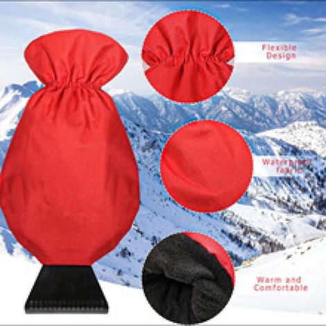 Gant grattoir universel pour voiture, 2 pièces, gant chaud et isolé avec dégivreur pour pare-brise de voiture et camion, portable, tissu Oxford 600D imperméable, rouge (1/4)
