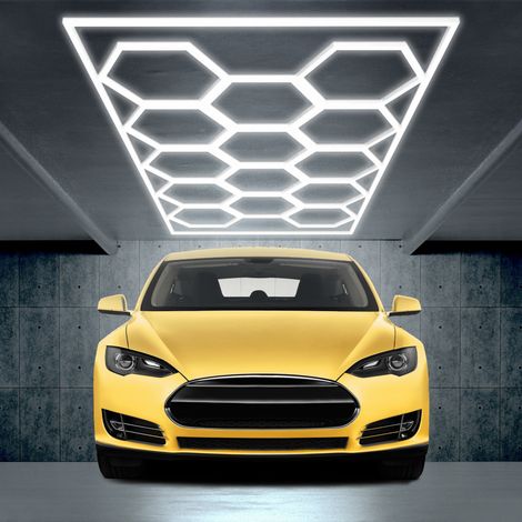 Barberpub Hexagon LED Garage Light, 68970LM 6500K Hexagon LED Beleuchtung für Werkstatt, Friseursalon, 14 Grid,  LP004N/dimmbar, PVC-Rahmen