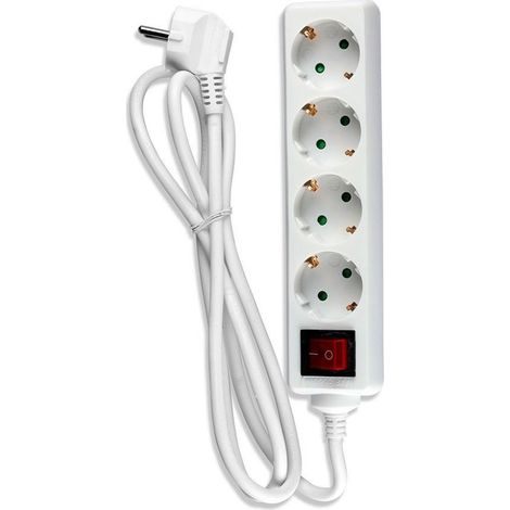 Regleta V-TAC con cable de 1,5 m, 4 tomas, 10 A, 2P, Schuko e interruptor iluminado, enchufe Schuko, color blanco (1/5)