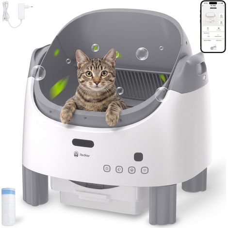 Litière Chat Autonettoyante Ouverte, XXL Litière Automatique pour Multi-Chats avec APP Contrôle, Multi-Capteurs de Sécurité, Protection Anti-Pincement, Contrôle des Odeurs (1/5)