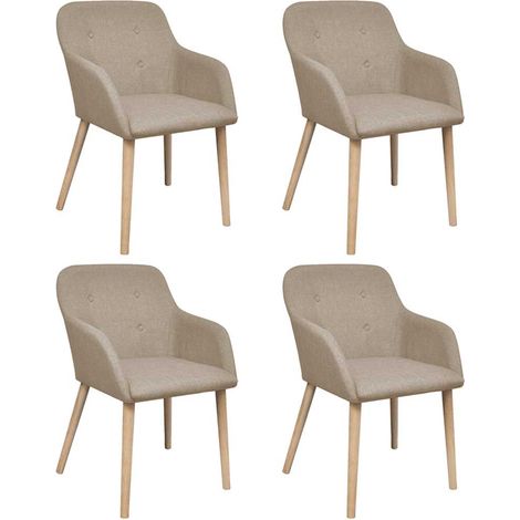 vidaXL Chaises à manger lot de 4 beige tissu et chêne massif (1/5)