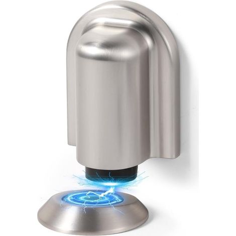 Fermaporta magnetico da pavimento, confezione singola, colore argento opaco, con viti e nastro adesivo inclusi, senza bisogno di forare. (1/5)