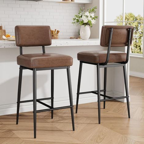 Lot de 2 Tabourets de Bar Style Industriel - Hauteur d'Assise 65 cm pour Ilot de Cuisine - Dossier et Repose-Pieds - Charge 181 kg (1/5)