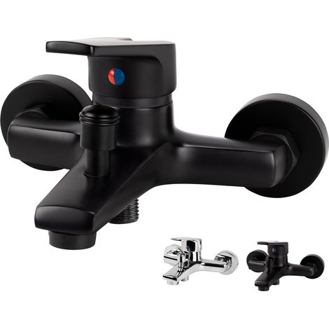 Robinet mitigeur de baignoire, robinet de douche monocommande, robinet de baignoire, robinet de douche, mitigeur de baignoire apparent, robinet de douche mural (noir), sans douchette.
