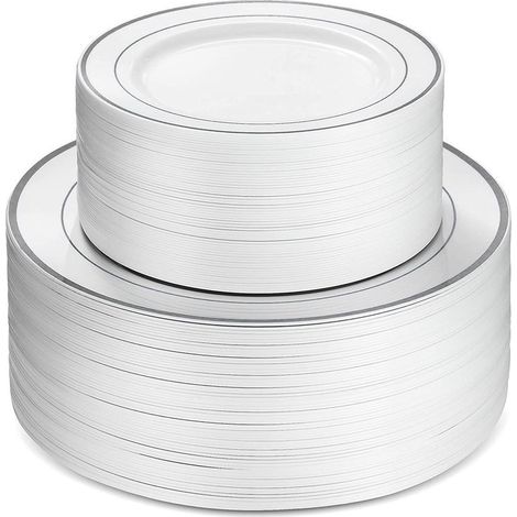 50 Plastikteller mit Gold- und Silberrand, 25 Speiseteller (15 cm) und 25 Suppenteller (23 cm) für Partys und Veranstaltungen