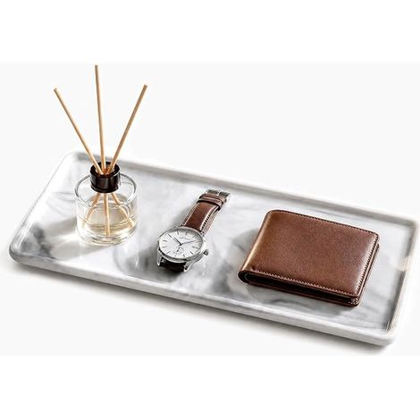 Ceramic Dressing Table Tray Marble Grey 20.5 x 9.5 x 1.2cm Dish for Perfumes and Jewellery Rectangular Worktop Storage for Bathroom Dressing Table Kitchen (1/5)