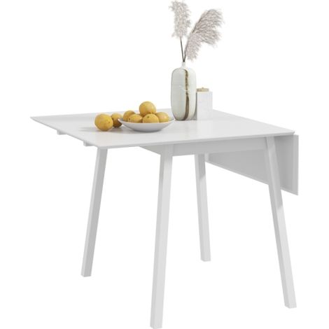 Solid Wood Drop Leaf Dining Table for 2-4,Space-Saving Rectangle Kitchen Table in White,Perfect for Small Spaces and Cozy Meals