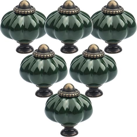 Lot de 12 boutons de porte en céramique, Boutons de citrouille vert clair en céramique avec vis, Poignées de tirage d'armoire anciennes pour placards de cuisine, commode (12, Vert foncé) (1/5)