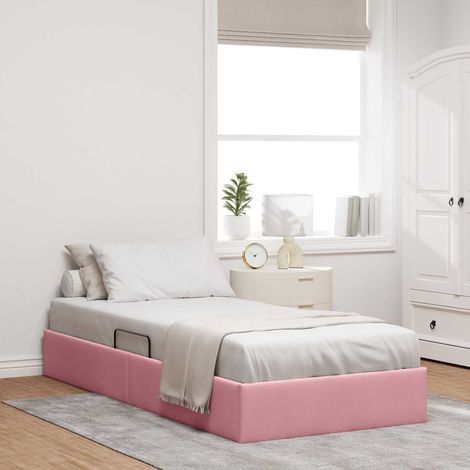 Ottoman Bettgestell mit Speicher Rosa 90 x 200 cm Samt (1/5)
