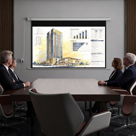 Écran de projection motorisé 4K HD 100 pouces, format 16:9, avec télécommande, idéal pour la maison, le cinéma, le bureau, 251 x 168 cm, blanc. (1/5)