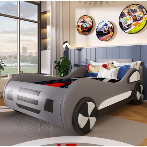 Kinderbett im Auto-Design, grau, 90 x 200 cm, mit Lattenrost und Hydraulik-Stauraum (1/5)