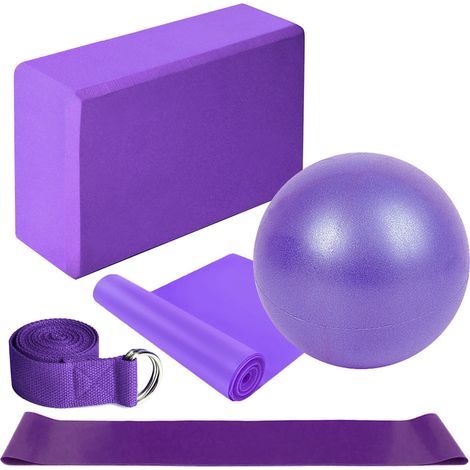 Ensemble d'équipement de Yoga, 5 pièces, comprend des blocs de balle, sangle d'étirement, exercice de bande de boucle de résistance (1/5)