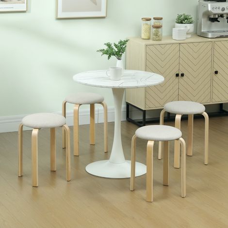 Lot de 4 tabourets de salle à manger empilables,aspect lin,siège rembourré,pour salle à manger,salon et cuisine moderne,blanc crème.