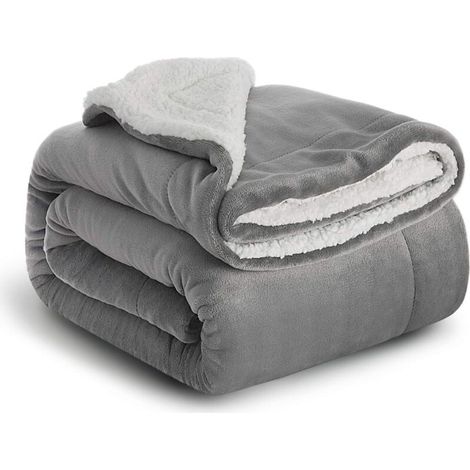 Plaid Couverture Polaire Sherpa Gris 152x202cm - Couverture de Lit Réversible Double Face Douce et Chaude Plaid Jeté de Canapé Flanelle (1/3)