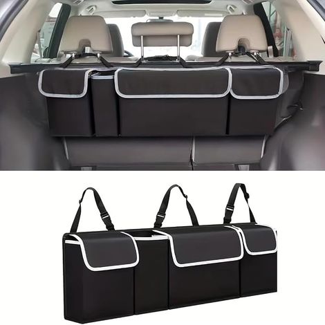 Borsa organizer per bagagliaio auto con molteplici tasche portaoggetti, nera, organizer da appendere al sedile posteriore, organizer per interni auto, borsa portaoggetti per bagagliaio, borsa a rete p (1/5)
