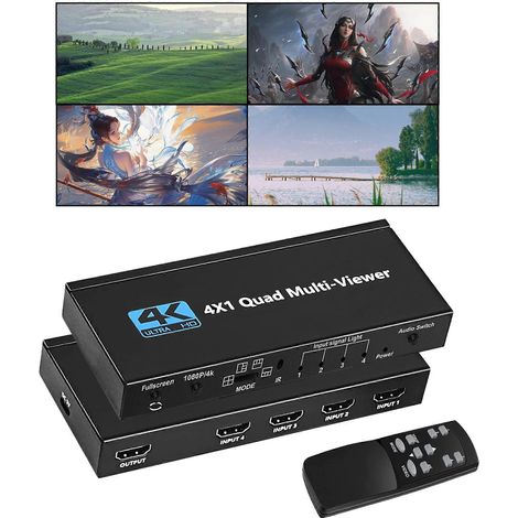 Commutateur HDMI 4x1 Quad-Screen 4K 30Hz avec télécommande infrarouge, compatible avec les systèmes de sécurité et de jeu (Référence : 1297) (1/5)