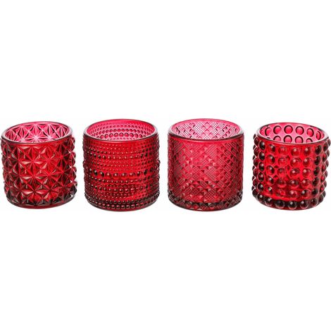 ARPIMEX Vasetti Vetro Portacandele D 7 Cm H 6,8 Cm Rosso Mix 4 Pz