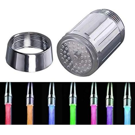 Mousseur et brise-jet pour robinet,Robinet d'eau LED coloré, robinet à changement de couleur, pomme de douche, filtre de robinet d'eau, sans alimentation de batterie (7 couleurs) - RWMousseur et brise