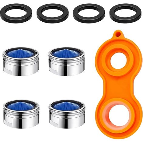 Lot de 4 mousseurs de robinet M22 - 22 mm - Filetage extérieur - En cuivre - Avec joints et clé - Aérateur économe en eau - Pour cuisine et salle de bain